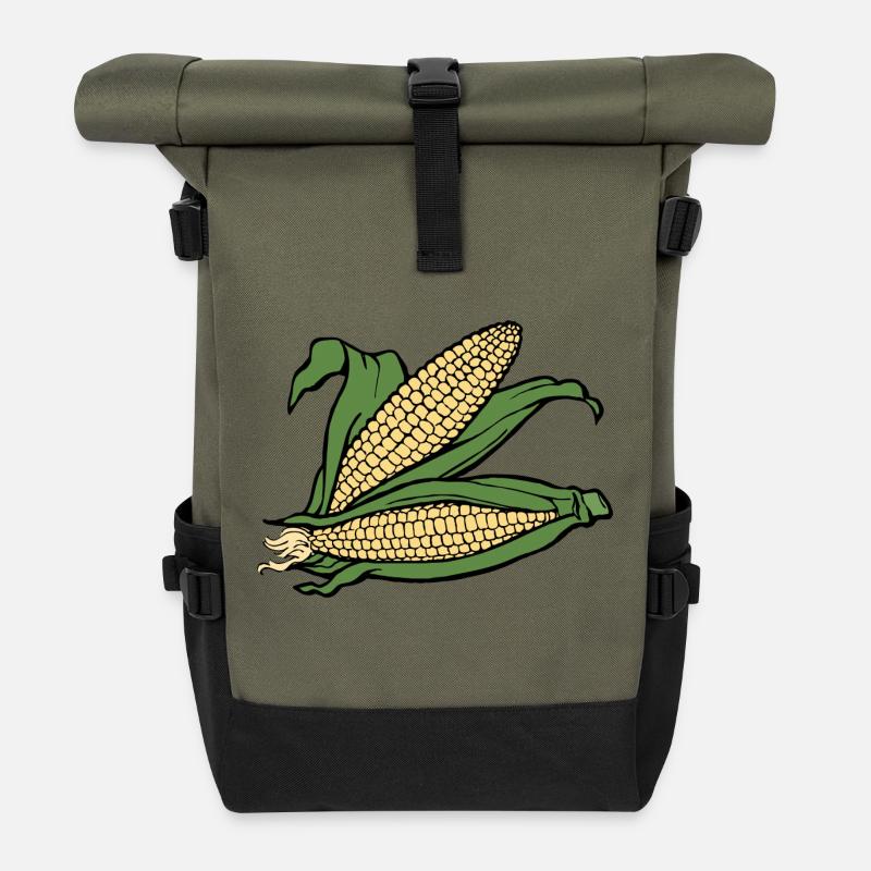mais corn maize getreide veggie gemuese vegetables - Rolltop Rucksack - Olive/Schwarz