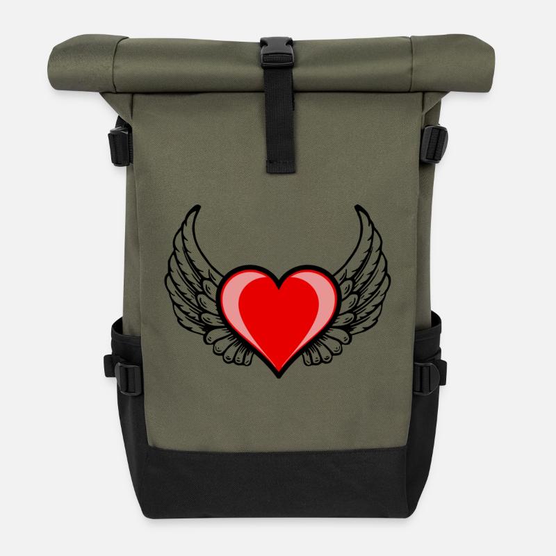 The winged heart - Roll Top Backpack - olive/black