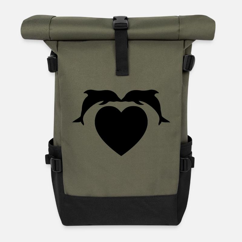 delfin liebe - Rolltop Rucksack - Olive/Schwarz