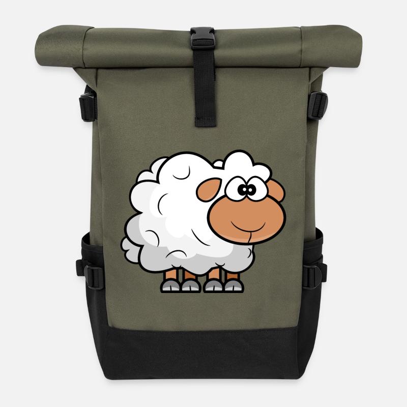 Cartoon Comic Schafe - Rolltop Rucksack - Olive/Schwarz