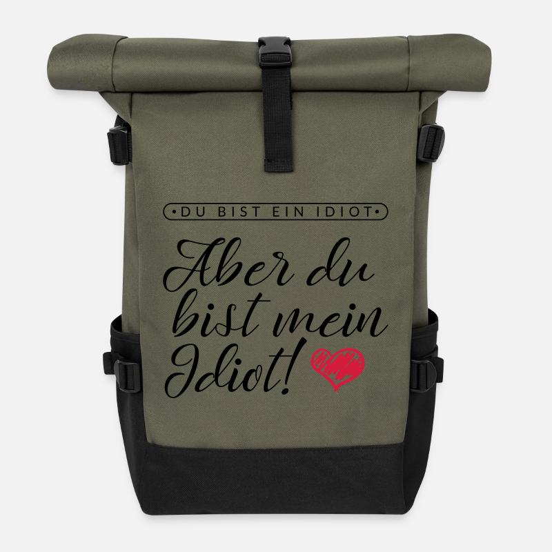 LIEBE / VALENTINSTAG: Mein Idiot - Rolltop Rucksack - Olive/Schwarz