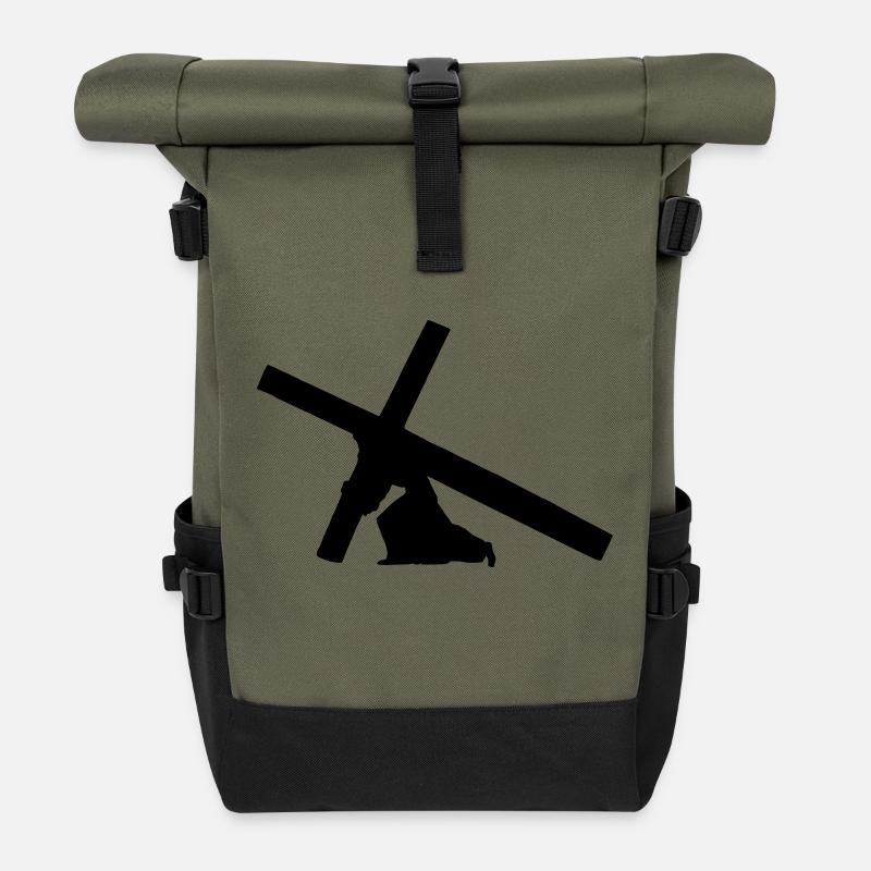 Jesus mit Kreuz 1c - Rolltop Rucksack - Olive/Schwarz