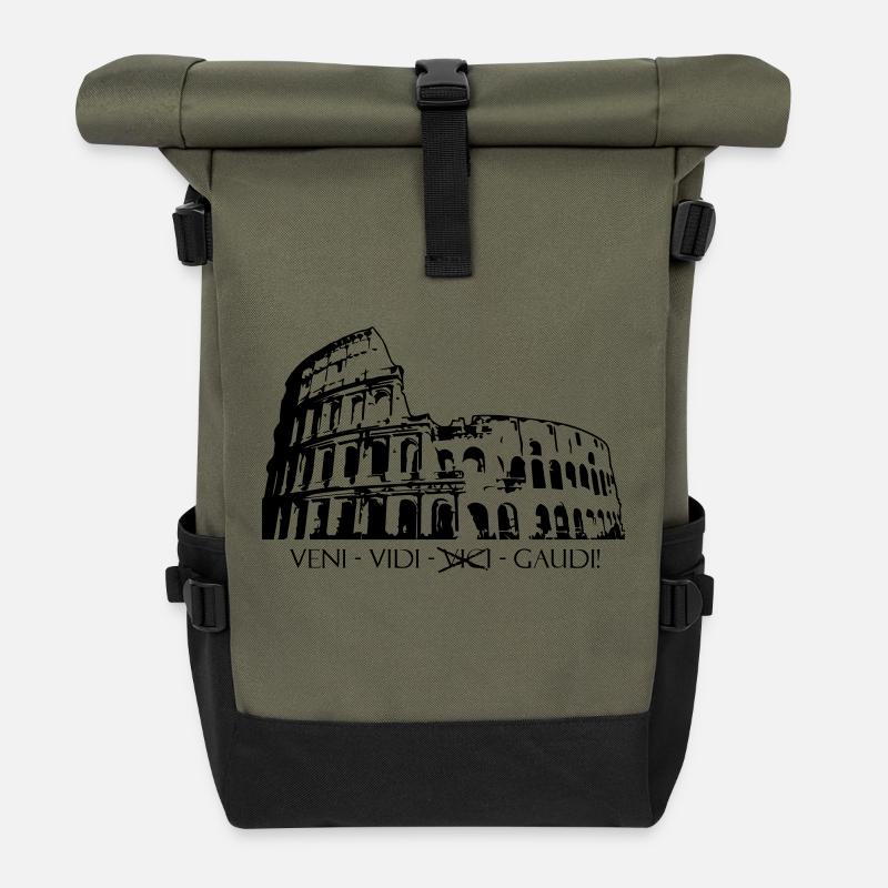 Rom - Kolosseum - veni, vidi, gaudi - Rolltop Rucksack - Olive/Schwarz