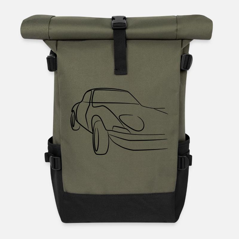Oldtimer Sportwagen Tribal - Rolltop Rucksack - Olive/Schwarz