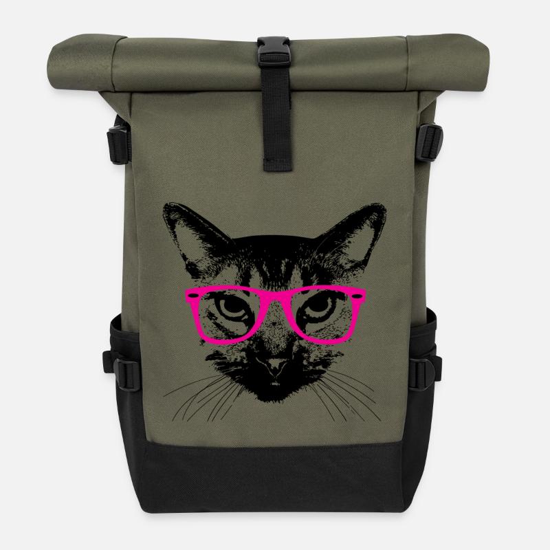 Hipster Katze Pinke Brille Hipster Cat glasses - Roll Top Backpack - olive/black