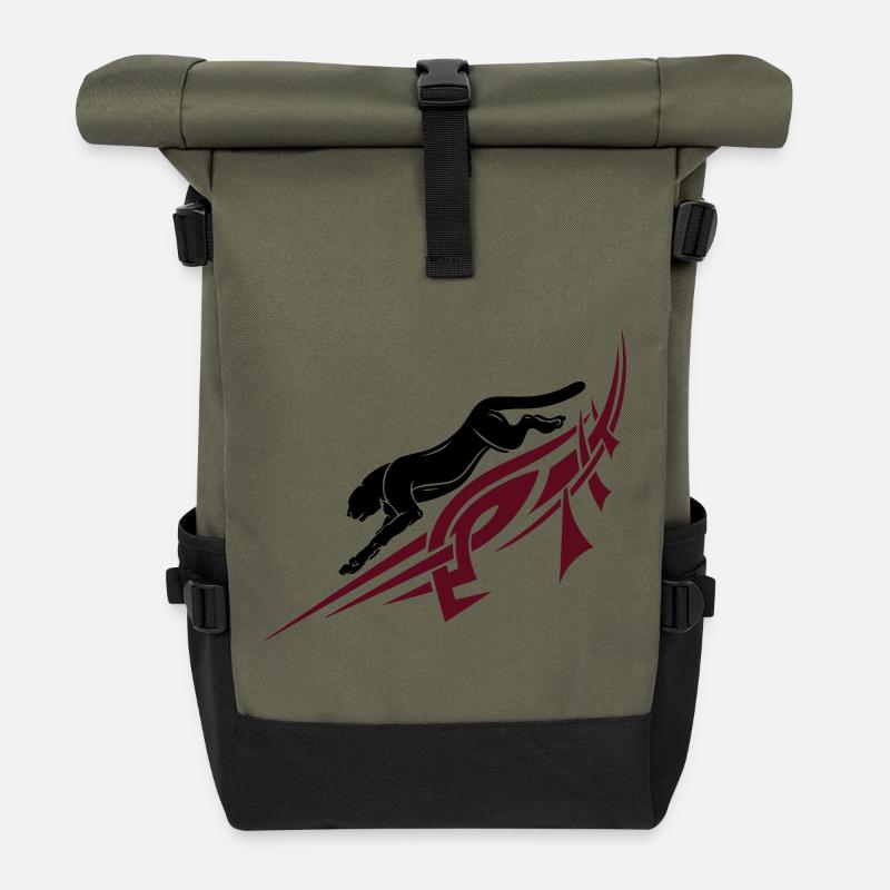 Panthère avec Tribal, Tattoo. - Sac à dos roll top - olive/noir