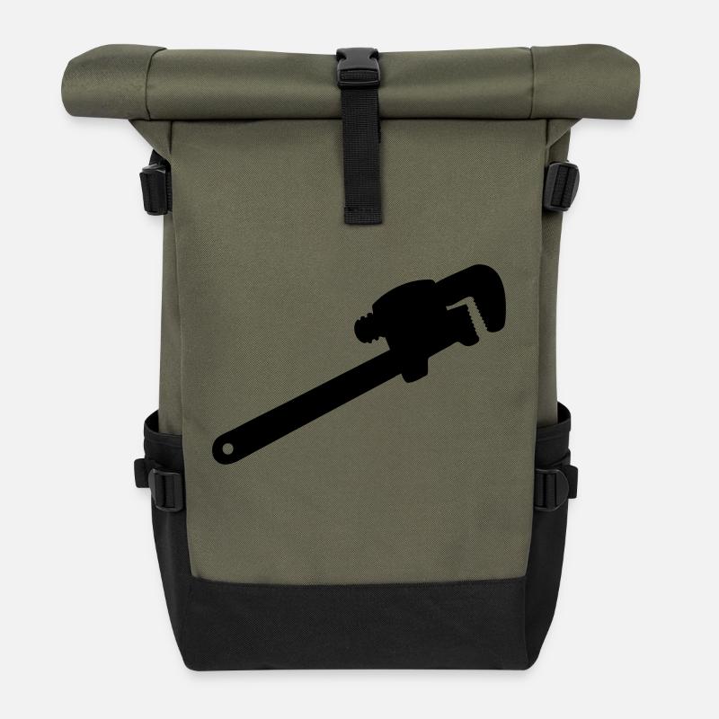 clé à molette outil de mécanicien , plombier - Sac à dos roll top - olive/noir