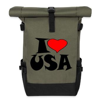 Amerika - I Love Usa - Rolltop Rucksack - Olive/Schwarz - Vorne