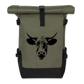 Cow / Portrait / Cow Head - Roll Top Backpack - olive/black - Front