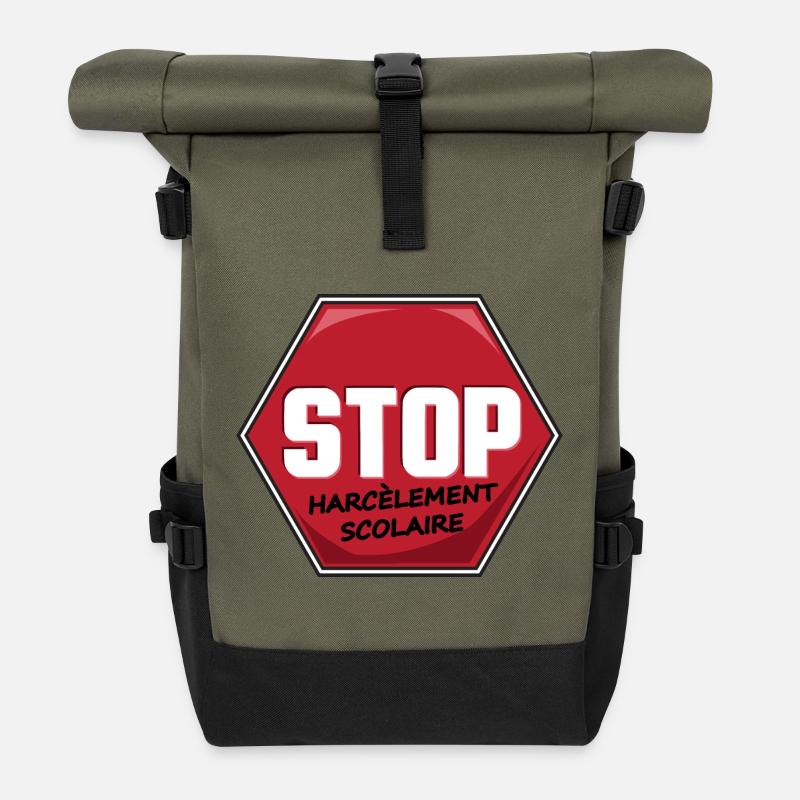Stop Harcèlement Scolaire - Sac à dos roll top - olive/noir