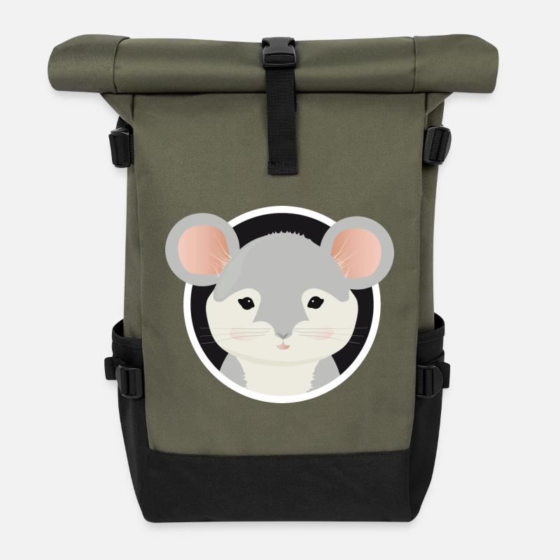 putzige graue Maus schaut aus dem Mauseloch raus - Rolltop Rucksack - Olive/Schwarz
