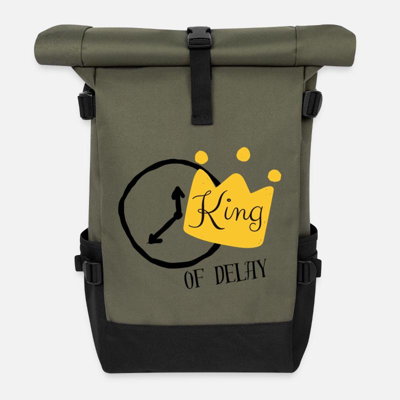Gold crown with King lettering - Roll Top Backpack - olive/black