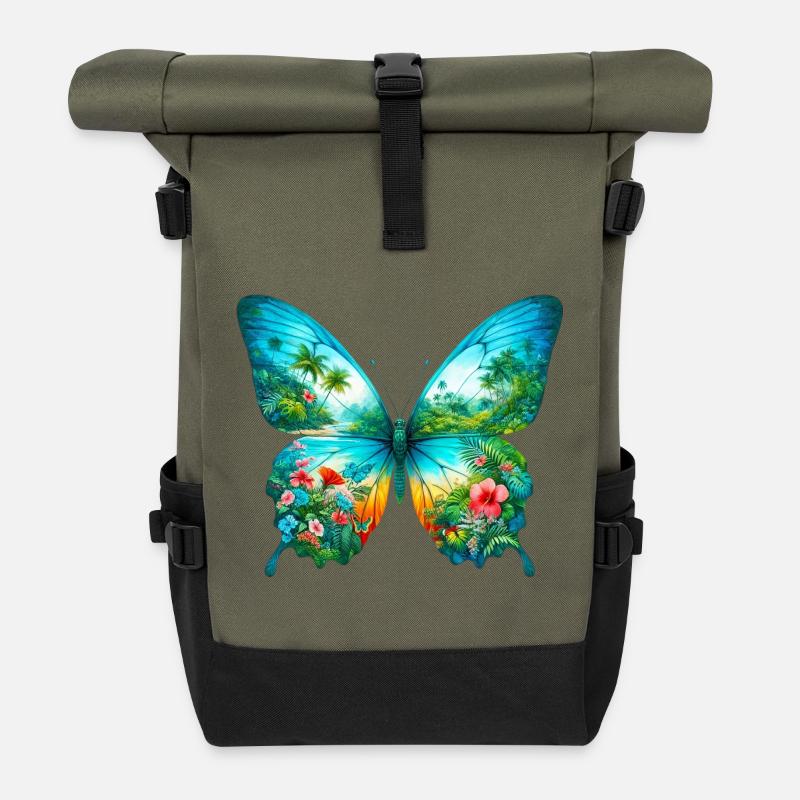 Schmetterling - Rolltop Rucksack - Olive/Schwarz