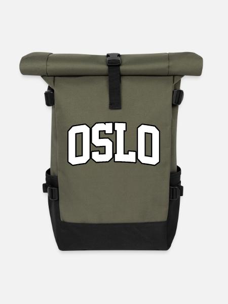 Oslo-Logo: College-Design mit nordischem Stil - Rolltop Rucksack - Olive/Schwarz