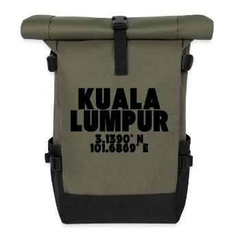 Kuala Lumpur - Design mit Koordinaten - Rolltop Rucksack - Olive/Schwarz - Vorne