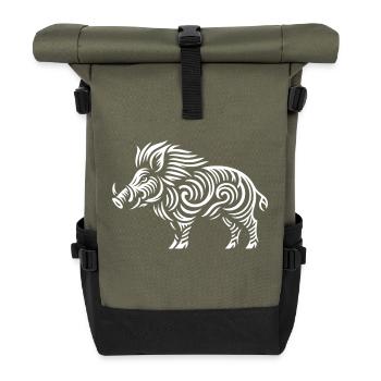 Stammes-Wildschwein - Rolltop Rucksack - Olive/Schwarz - Vorne