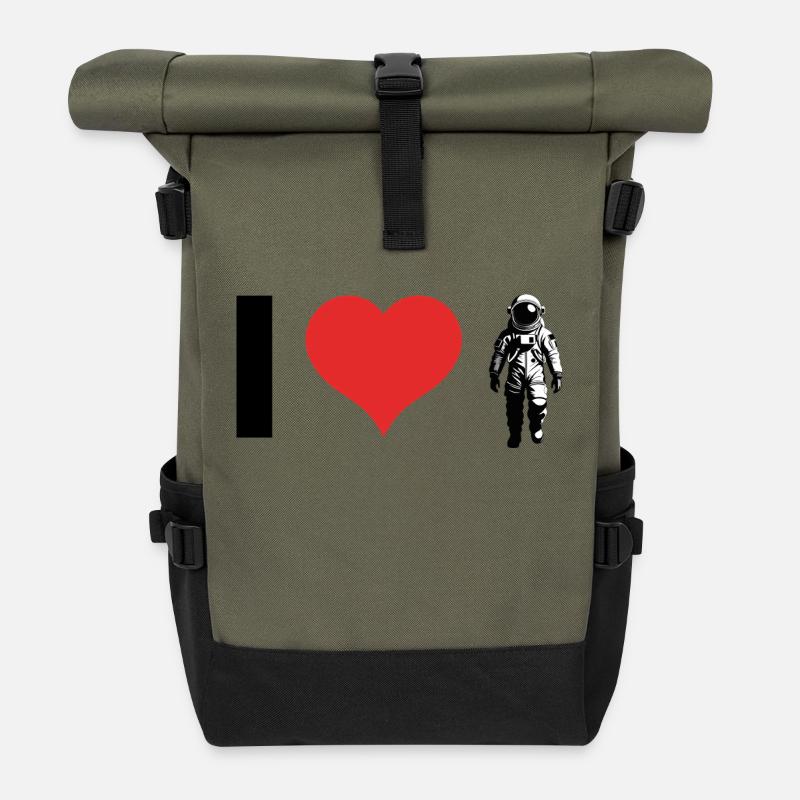 I love Astronauts - Rolltop Rucksack - Olive/Schwarz