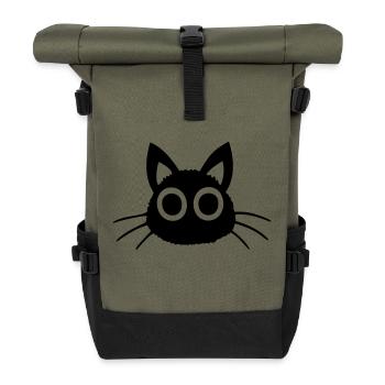 Cat Big Eyes Black Cute Cute Kitten - Roll Top Backpack - olive/black - Front