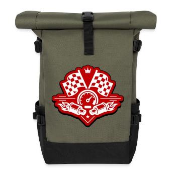 Racing racing flag exhaust speedometer - Roll Top Backpack - olive/black - Front