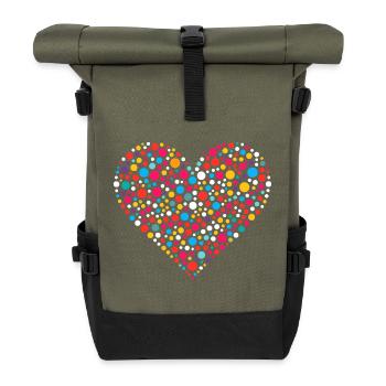 Fleckiges Punkt-gesprenkeltes Herz-Mosaik - Rolltop Rucksack - Olive/Schwarz - Vorne