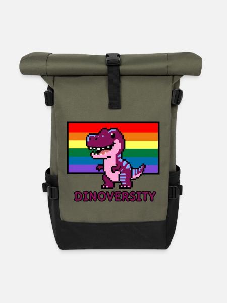 DinoVERSITY - Pixel Art Dinosaurier Pride! 🌈🦖 - Rolltop Rucksack - Olive/Schwarz