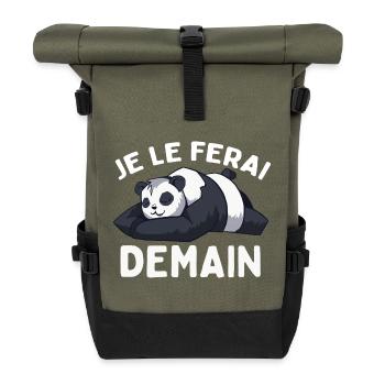 Je Le Ferai Demain Panda Paresseux Humour - Sac à dos roll top - olive/noir - Devant