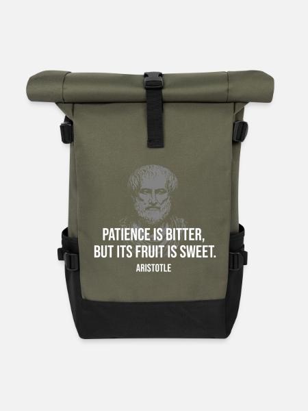 Aristoteles Geduld Zitatporträt - Rolltop Rucksack - Olive/Schwarz