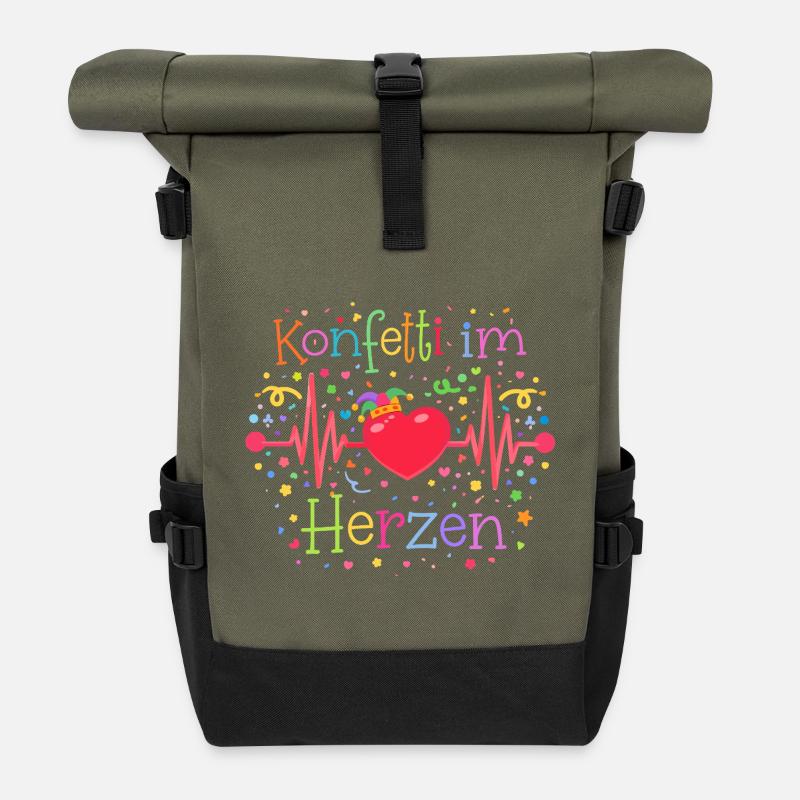 Könfetti im Herzen - Rolltop Rucksack - Olive/Schwarz