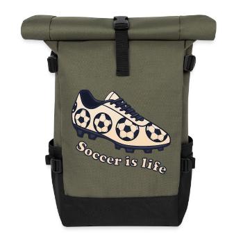 Soccer – Soccer is Life Design - Roll Top Backpack - olive/black - Front