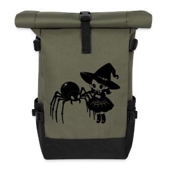 Cute Witch with Spider Halloween Motif - Roll Top Backpack - olive/black - Front