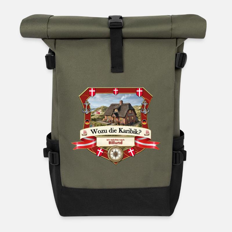 Wozu Karibik? Ich will nach Billund! - Rolltop Rucksack - Olive/Schwarz