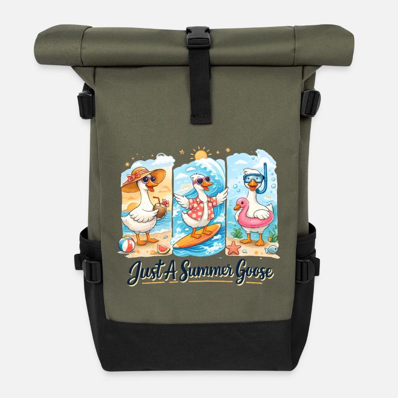 Summer Geese Trio Summer Vibe Vacation Beach - Roll Top Backpack - olive/black