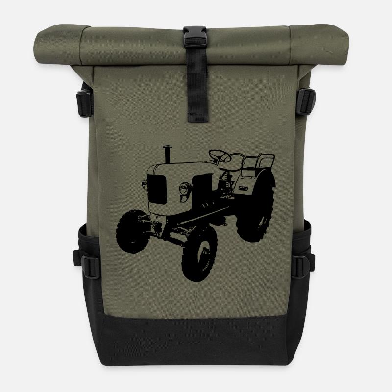 Traktor , Landmaschine , Trecker , Eicher (25) - Rolltop Rucksack - Olive/Schwarz