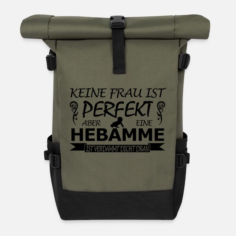 Hebamme-keine Frau ist perfekt - Rolltop Rucksack - Olive/Schwarz