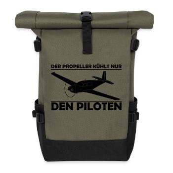 Mooney Motorflugzeug Geschenk - Rolltop Rucksack - Olive/Schwarz - Vorne