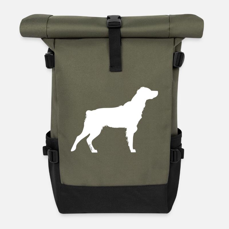 Regenbogen-weißer Spaniel Breton - Rolltop Rucksack - Olive/Schwarz