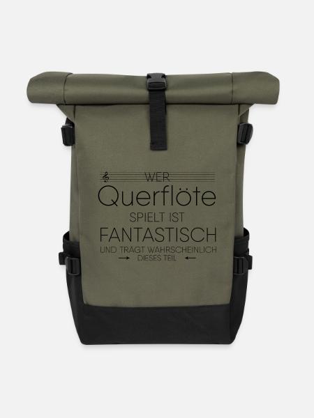 Querflöte Instrument Geschenk - Rolltop Rucksack - Olive/Schwarz