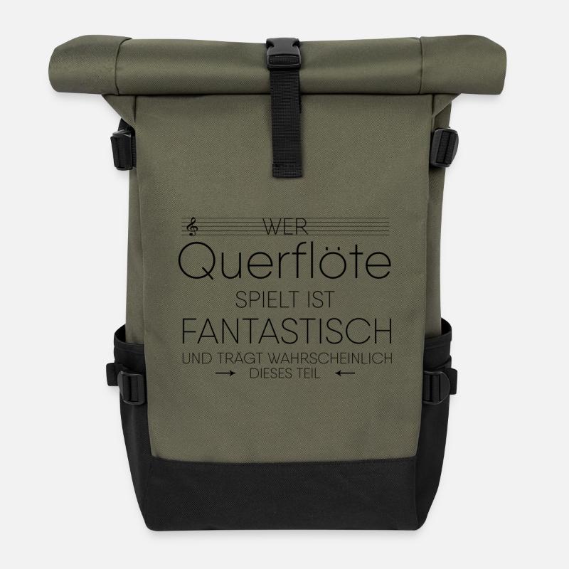 Querflöte Instrument Geschenk - Rolltop Rucksack - Olive/Schwarz