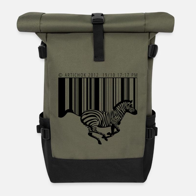 Zebra barcode - Roll Top Backpack - olive/black