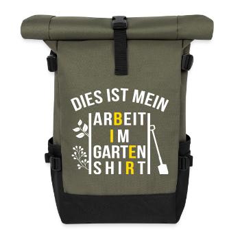 Gartenarbeit Shirt (mit Bier) - lustiger Spruch - Rolltop Rucksack - Olive/Schwarz - Vorne