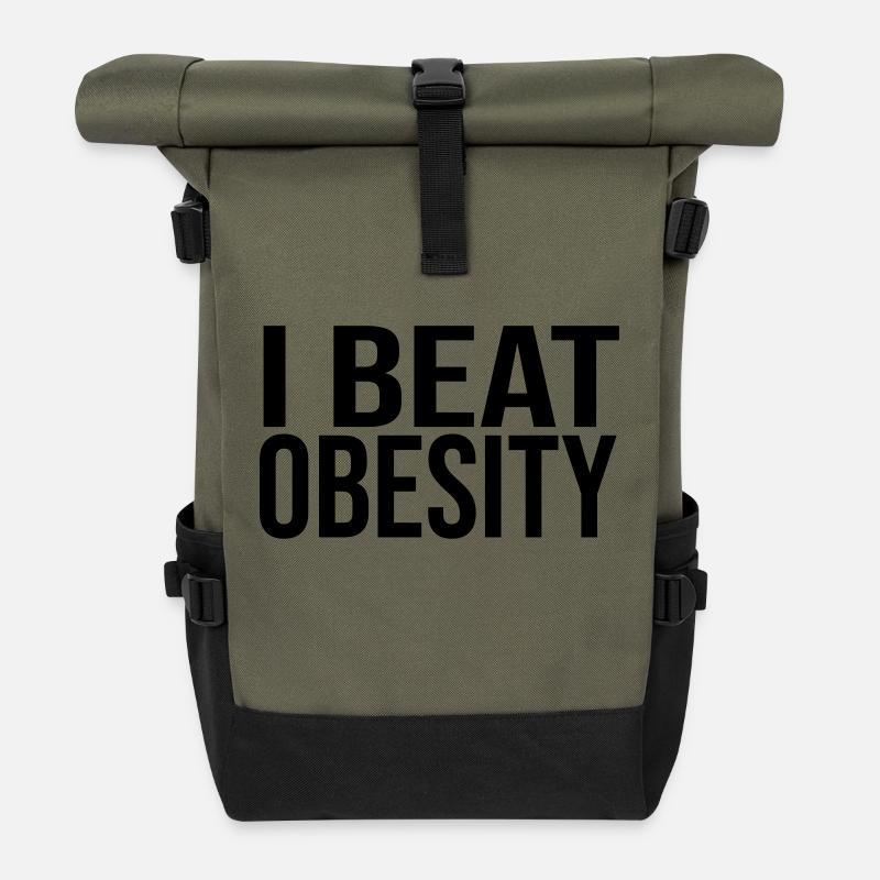I Beat Obesity - Roll Top Backpack - olive/black