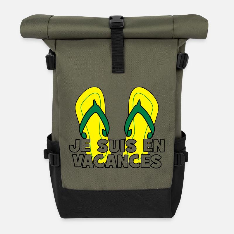Je suis en vacances ! - Sac à dos roll top - olive/noir