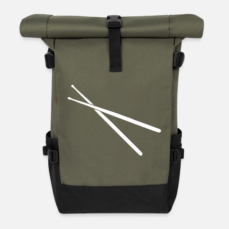 Drum Sticks - Schlagzeug - Drummer - Rolltop Rucksack - Olive/Schwarz