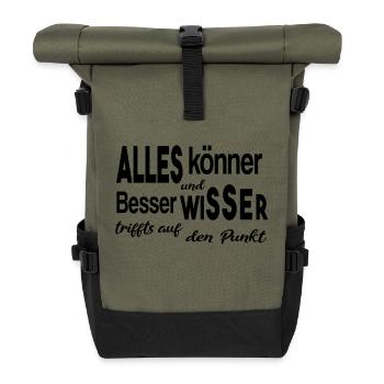 Besserwisser Alleskönner Klugscheißer - Rolltop Rucksack - Olive/Schwarz - Vorne