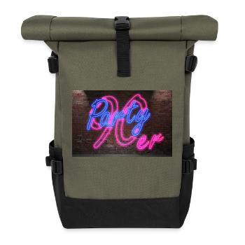 Neon Leuchtreklamen 90er Party - Rolltop Rucksack - Olive/Schwarz - Vorne