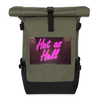 Neon sign Hot as Hell on brick wall - Roll Top Backpack - olive/black - Front