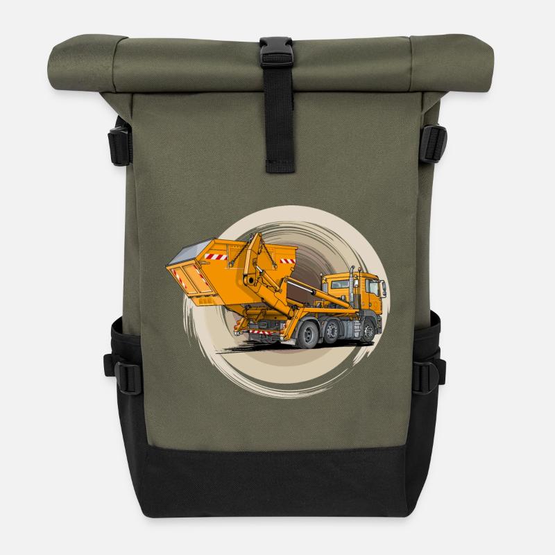 LKW mit Containermulde - Rolltop Rucksack - Olive/Schwarz