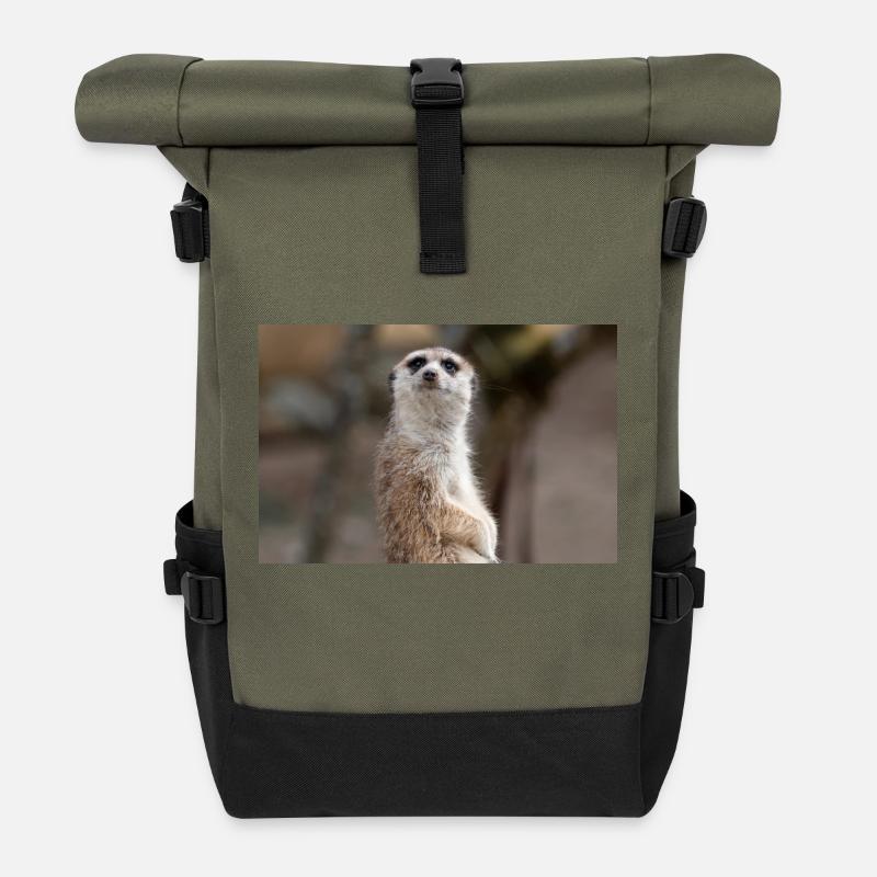 Erdmännchen Suricata suricatta - Rolltop Rucksack - Olive/Schwarz