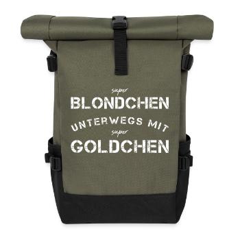 Blondchen Goldchen Golden Retriever Goldi - Rolltop Rucksack - Olive/Schwarz - Vorne