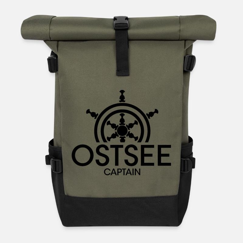 ostsee captain Kapitän Symbol icon Schiff Boot - Rolltop Rucksack - Olive/Schwarz